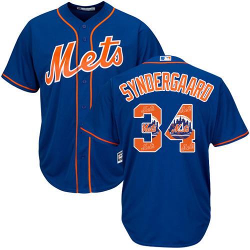 Mets #34 Noah Syndergaard Blue Team Logo Fashion Stitched MLB Jersey - Click Image to Close